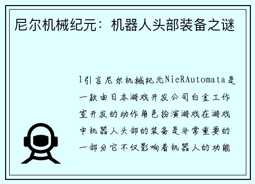 尼尔机械纪元：机器人头部装备之谜